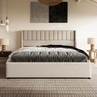 SWEIKO Lit coffre 180x200 cm Lit de rangement Lit rembourré hydraulique lit avec sommier Lit double lin Beige