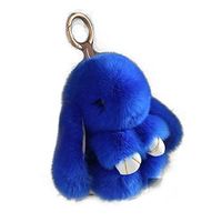 Porte clé Bleu foncé femme  lapin en cuir pompon boule pendentif sac a main toucher doux