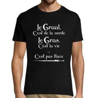 T-Shirt Homme col Rond Le Gras C'est la Vie, Le Graal C'est de la Merde | Citation Humoristique Kaamelott | pour Les Fans de Karadoc