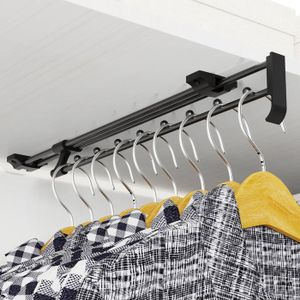 Venwemong Tringle de penderie, pôle de suspension réglable en acier inoxydable avec douilles de fixation pour placard et rangement, noir, longueur 45–66 cm, diamètre 25 mm
