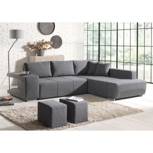 Canapé Dangle Convertible Tissu Gris 2 Poufs Mila Achat