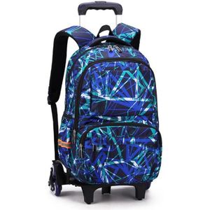 CARTABLE Cartable à Roulette en Nylon Sac a Dos Roulette Cartable Garcon a Roulette avec 6 Roues Sac d'école pour Garçons(Bleu)