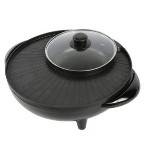 Hot Pot Poêle à barbecue 2 en 1 multifonction avec double séparation grill électrique sans fumée en intérieur pour un nettoyage facile Noir barbecue coréen 
