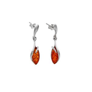 Boucles D'oreilles Femme En Ambre Naturel Et Argent 925 – Bijoux Clips, Pierre Orange – Neuf Avec étiquettes