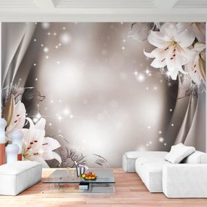 Papier peint photo Mural Photo facile installer polaire blanc orchidées Décor en bois 