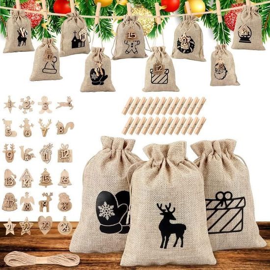 Calendrier De L'Avent En Tissu à Remplir - 24 Poches, 130x70cm, Réutilisable, Décoration Murale De Noël