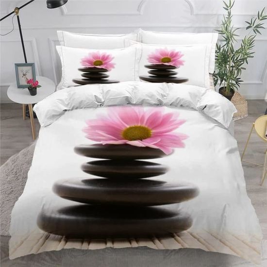 Housse De Couette 90x190 Cm Motif Orchidée Zen - Microfibre Double Face, Avec Taie D'oreiller 65x65 Cm
