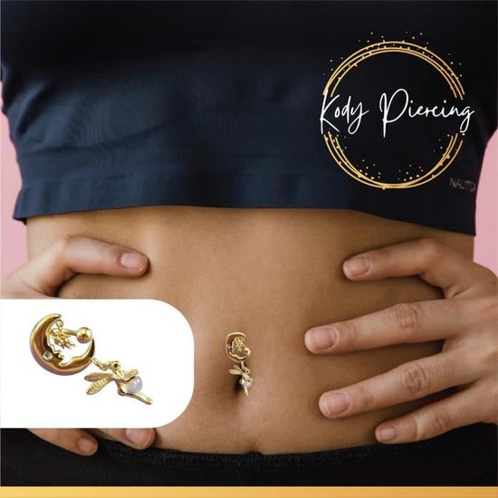 KODY PIERCING Nombril Inversé en Plaqué Or Jaune 18 carats, Motif Fée avec Lune Cdiscount Au