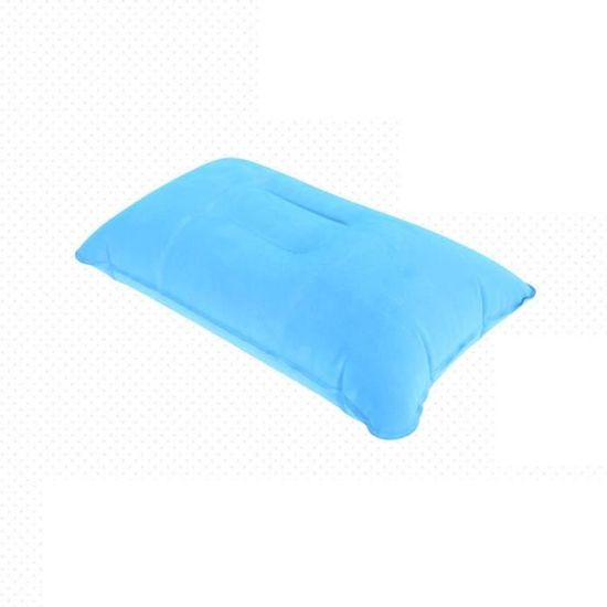 2 Oreillers Gonflables Voyage Premium - 38x24cm, Flocké, Pour Camping/Voiture/Plage (Bleu Clair)