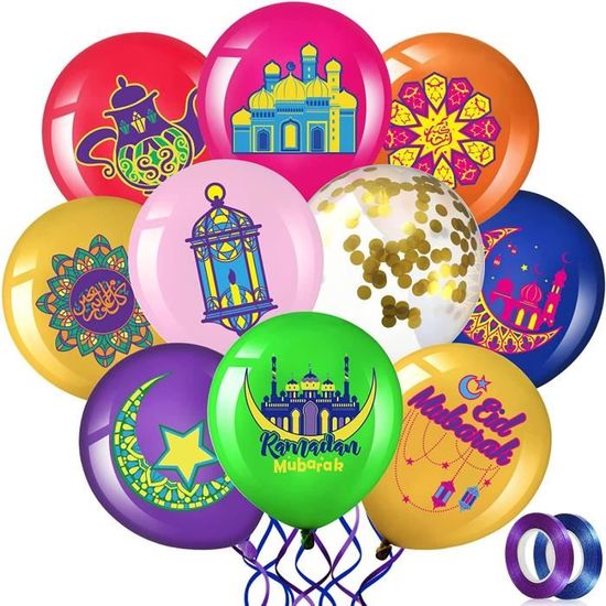 EID by MUBARAK DECORATION - Ballon AID MOUBARAK - Banderole gonflable - 38 PCS – Ruban INCLUS - 5 Tailles De Ballons jusqu'à 90 cm… (Argent