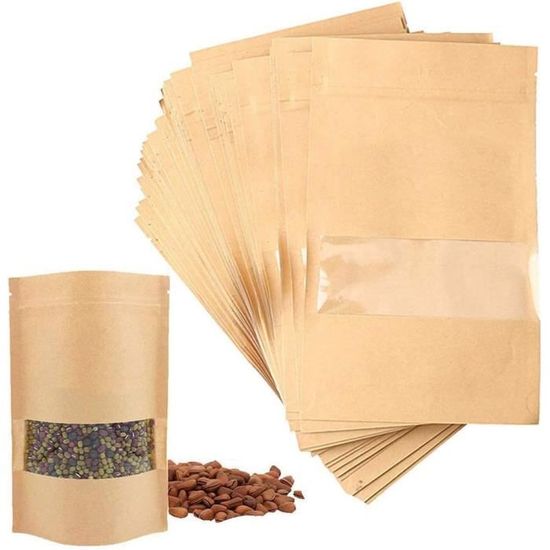 50 PCS Sac à Pain en Papier Kraft avec Fenêtre Transparent Sac à