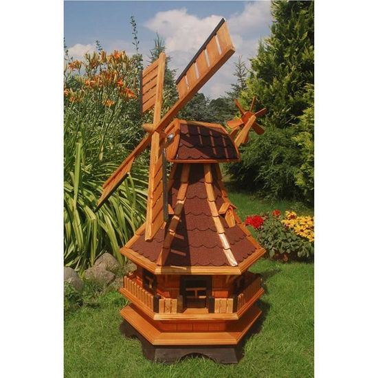 Balançoires Deko-Shop-Hannusch Grand moulin à vent décoratif en bois enduit avec bardeaux en asphalte rouge 165270