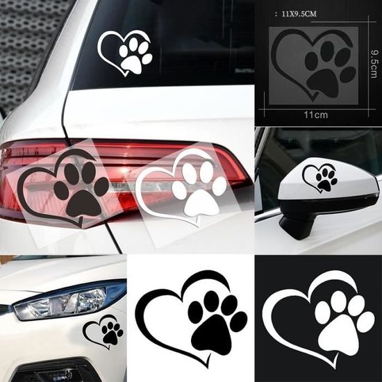 Accessoires auto intérieurs,Nouveau autocollant de voiture patte de chien pêche coeur, dessin animé, Animal adopté, - Type Black