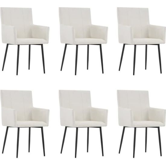 &75259 Lot de 6 Chaises de salle à manger avec accoudoirs - Chaise de salon Set de 6 Chaise à dîner - Crème Tissu Style Classique In