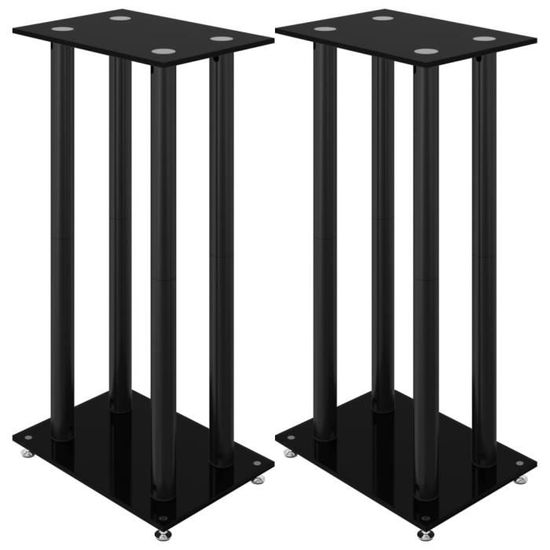 Tidyard Lot 2 Supports Haut-parleurs – Verre Trempé & Aluminium Noir, Antidérapants 75 Cm, Charge 100 Kg Chacun
