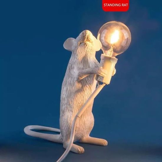 Lampe De Table Souris Innovante – Résine LED – Veilleuse Blanc/or – Neuve