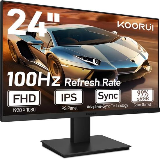 Ecran PC Gaming - KOORUI P02 - 23.8" FHD - IPS- 100 Hz - 4 ms - 1xHDMI 1.4,1xVGA - Deux Haut Parleurs