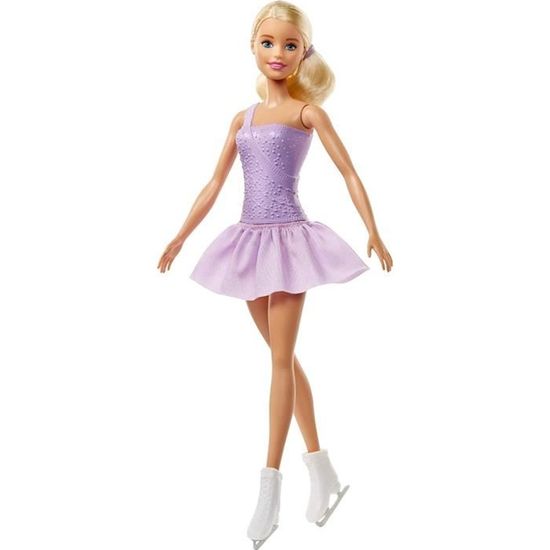 Barbie Patineuse Poupée avec Robe Violette et Patin à Glace Jouet Enfant Fille