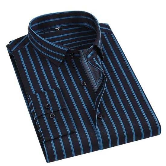 Chemise Homme Manches Longues Rayures Coton Lin – Grande Taille Décontractée Casual Chic
