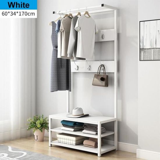 Meuble D Entree De Rangement Porte Manteau Vetement Avec Etageres A Chaussures Et Crochets Blanc 60cm Cdiscount Maison