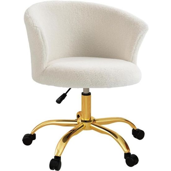 Chaise De Bureau Pivotante En Tissu Chenille – Hauteur Réglable, Dossier Ergonomique, Couleur Beige