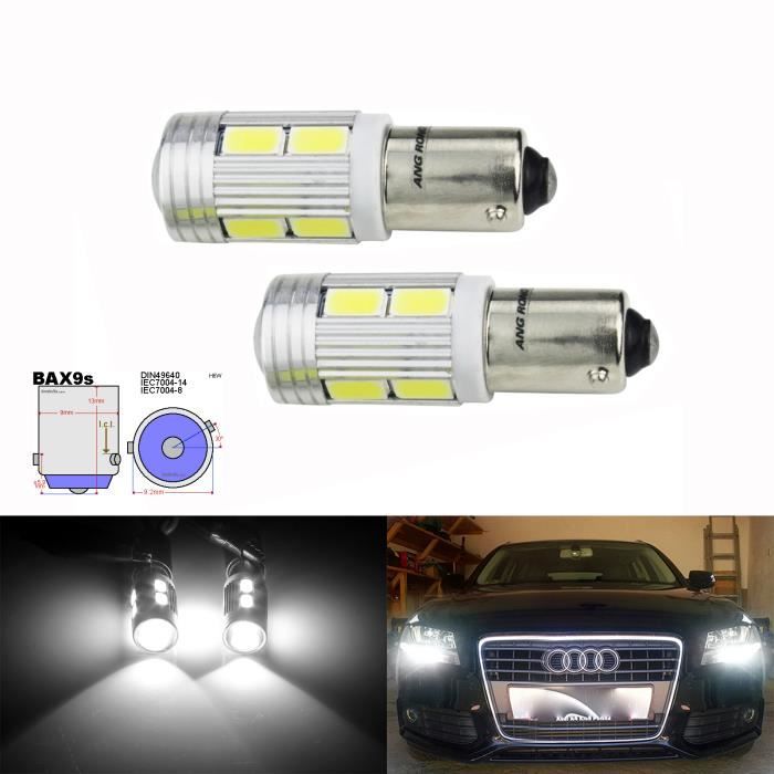 ANGRONG 2 AMPOULE VEILLEUSE 10 LED BAX9S H6W BLANC 6000K 12V Feux de position et stop