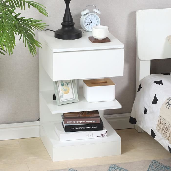BULAIye Haute Qualité 39 * 39 *65 CM MDF Table Chevet avec étagère(Lot de 2), Blanc - style nordique