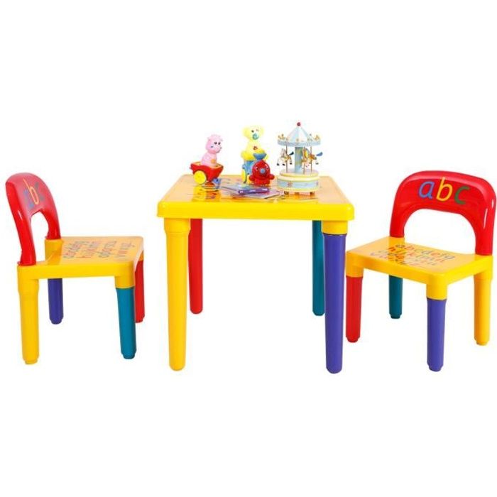 GIANTEX Ensemble Table et 2 Chaises Enfant Imprimé Alphabet pour Loisirs Créatifs des Petits avec Couleurs Vives