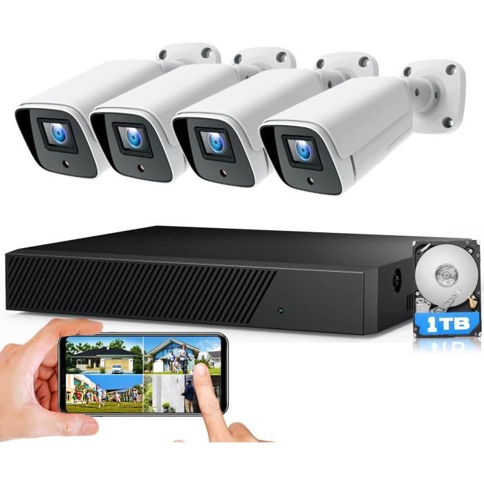 TOGUARD Kit de Caméra Surveillance 4pcs 5MP POE Camera+1*8CH Enregistreur NVR+1TB disque dur,Extérieure Sécurité Video Caméra