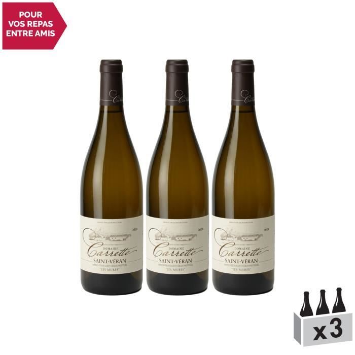 Saint-Véran Les Mures Blanc 2018 - Lot de 3x75cl - Domaine Carrette - Vin AOC Blanc de Bourgogne - Cépage Chardonnay