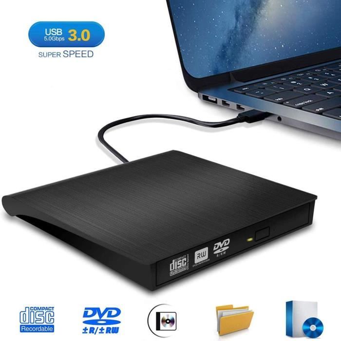 Lecteur CD/DVD Externe, iAmotus Graveur DVD Externe USB 3.0 Portable CD DVD /-RW ROM Player Très Mince Compatible Windows XP/7/8/10/
