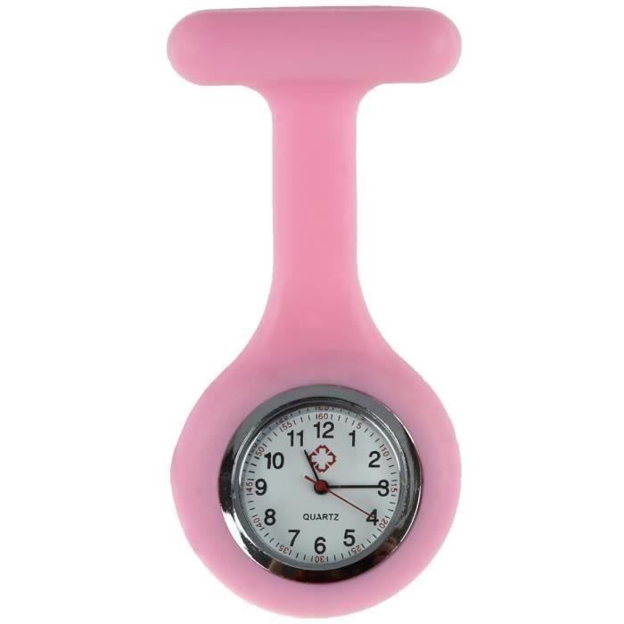 Montre a gousset d'infirmiere rose en silicone avec broche