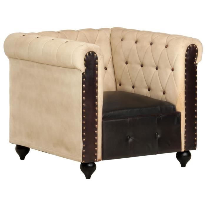Fauteuil Chesterfield - Fauteuil Crapaud Monaco - Fauteuil Vintage Club Marron Cuir véritable��9835