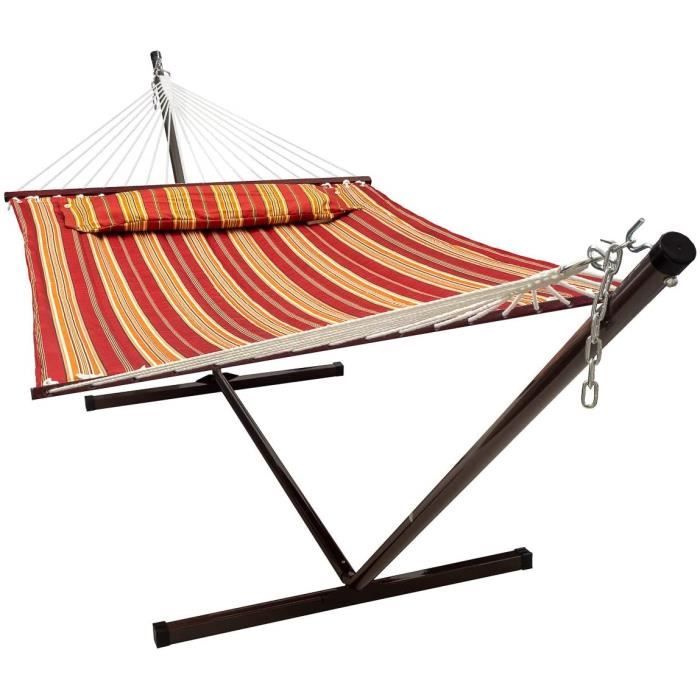 VITA5 Hamac avec Support, Jusqu'à 2 Personnes / 200 kg, 190 * 140, Oreiller Amovible, résistant aux UV, résistant aux intempéries