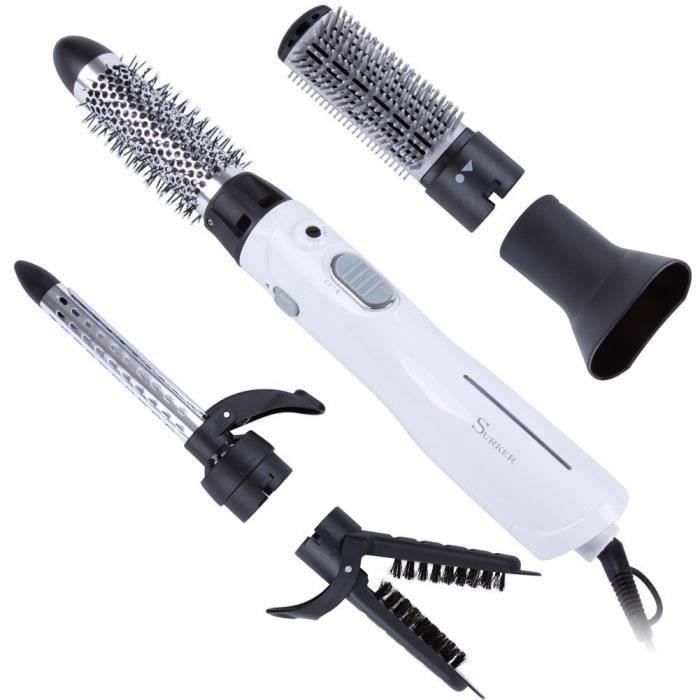 SURKER Seche Cheveux Brosse Soufflante 5 en 1 Sechante Brosse Lissante Chauffante pour Cheveux Ionique Température Réglable 1200W