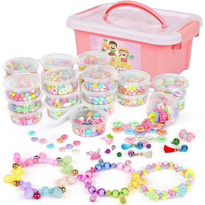 perles pour enfant,2000 Pièces Bracelet Perle pour Fabrication de Bracelets,Collier, Kit Fabrication Bijoux Jeux Bricolage pour Fill