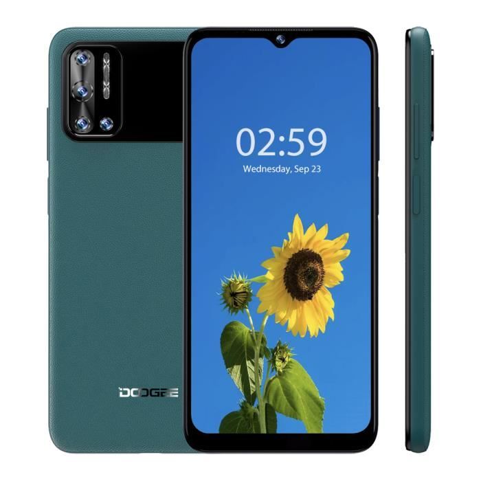 Smartphone DOOGEE N40 Pro 128Go Android 11 Écran 6.5'' goutte d'eau Caméra Quad 20MP batterie 6380mAh 4G portable Téléphone - Vert