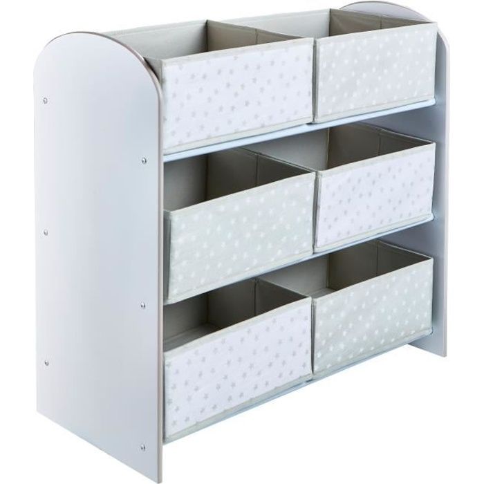 Meuble de rangement à jouets Blanc pour chambre d’enfant avec 6 bacs