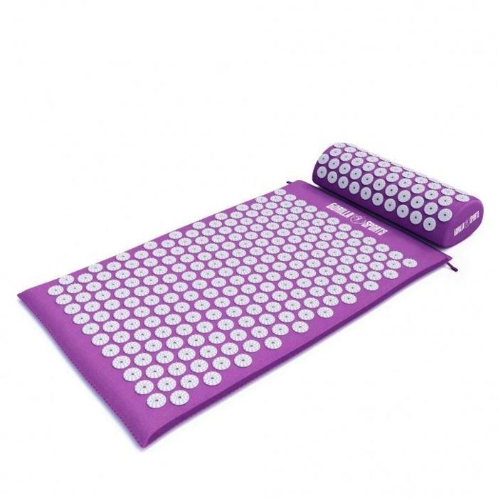 Tapis d'acupression avec coussin et sac de transport - tapis de fakir - tapis de massage - 68 x 42 x 2,5 cm - Couleur : violet