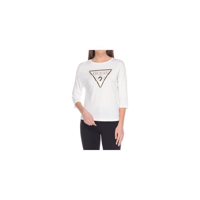 Guess T-Shirt Femme Manches 3-4 Plastic Blanc