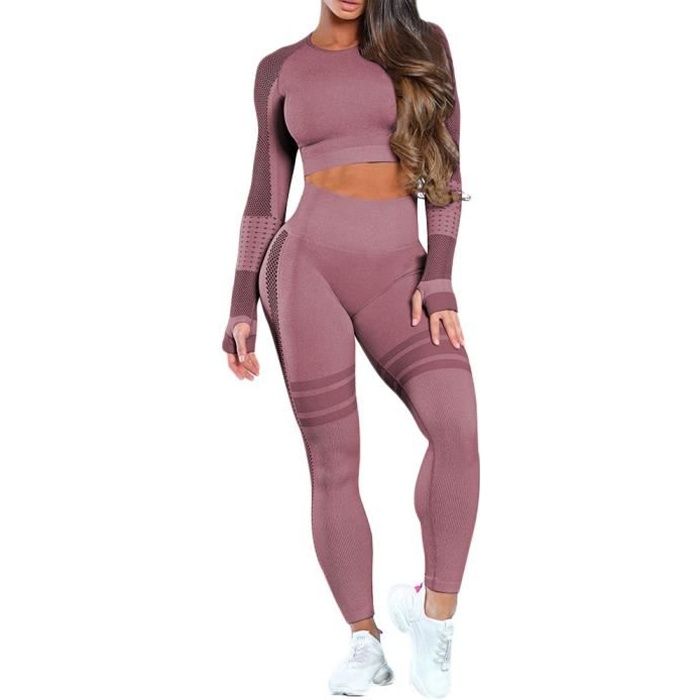 Ensemble de Sport Femme 2 Pièces Vêtements de Fitness Vin rouge M