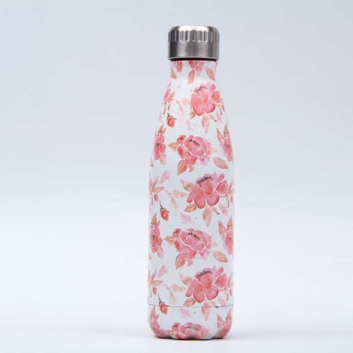 Bouteille d'eau en Acier Inoxydable Fleur Imprimé Thermos 500ml Double Paroi Isolée sous Vide Gourde Isothermes - Style 105