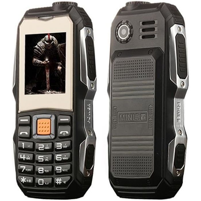 Téléphone antichoc waterproof double SIM portable chantier lampe LED radio Noir