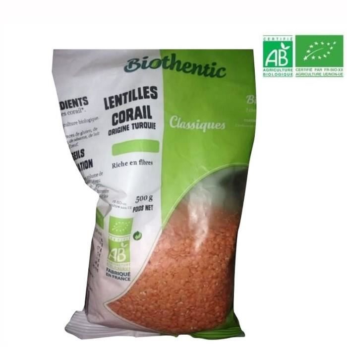 Lentilles corail bio 500 g Biothentic