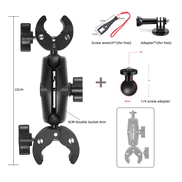 Andoer Perche Selfie Invisible Pour Moto Vélo 28-115 Cm - Support Guidon Pour Insta360 ONE X EVO