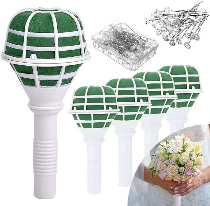 Lot De 2 Supports De Bouquet De Fleurs De Mariée En Mousse Avec Poignée Florale - Grand Support Pour Bouquet De Mariée - Décoration De Fleurs Artificielles - Taille S