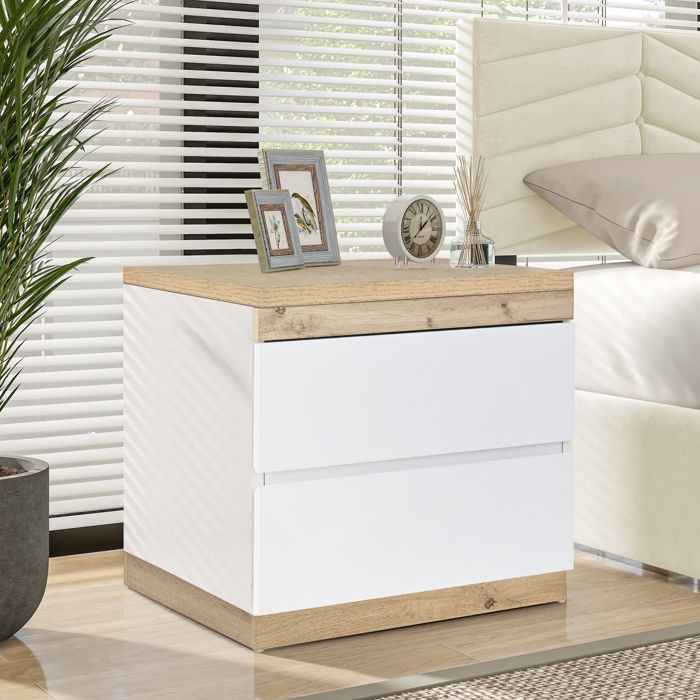 Table De Chevet, Table De Nuit Avec 2 Tiroirs Coloris Blanc - Longueur 48 X Profondeur 36 X Hauteur 60 Cm 91730534