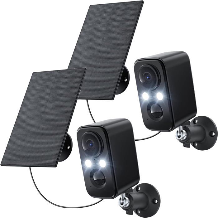 2 Kit Camera Surveillance WiFi avec Panneau Solaire Camera Surveillance ...