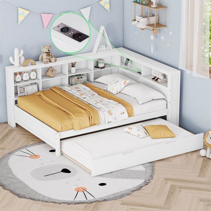 PUGSDRLY Double Avec Espace De Rangement Hydraulique, Lit Coffre 140x200, Lit Plat, Lumière LED Et Prises USB Pour Adolescent