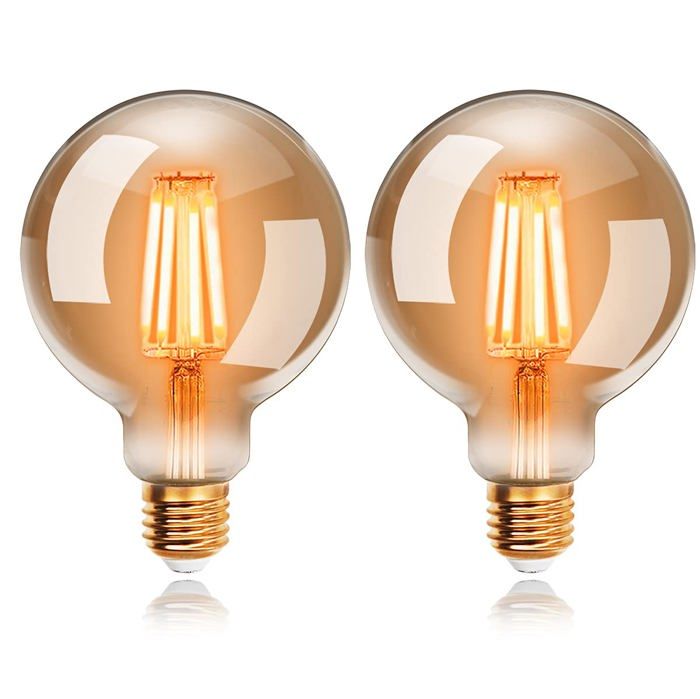 Lot de 2 Ampoules LED 6W Edison Vintage G95 Blanc Chaud 2200K E27 Equivalent à Ampoule Incandescente 48W